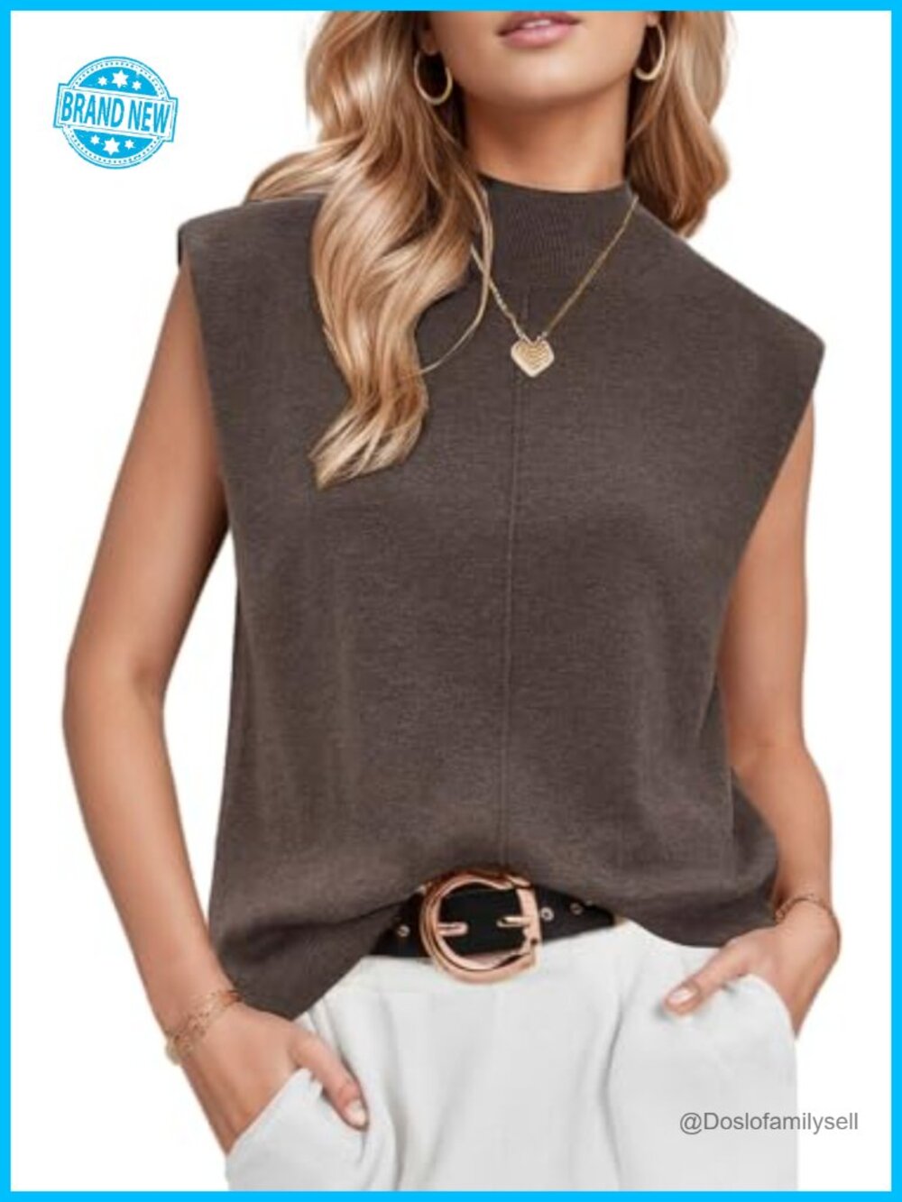 Wool Blend Mock Neck Sweater Vest Sleeveless Work Top